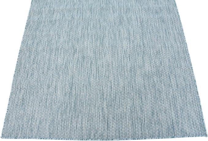 Unique Loom Collection Casual Transitional Solid Heathered Indoor/Outdoor Flatweave Area Rug (5' 3" x 8' Rectangle, Aquamarine/Ivory)