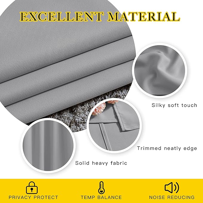 NICETOWN Blackout Window Curtains & Drapes 72" Long - Grommet Top Room Darkening Thermal Insulated for Bedroom/Living Room (2 Panels, 46 x 72 Inch, Silver Grey)