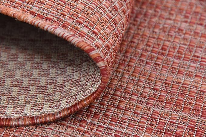 Unique Loom Collection Casual Transitional Solid Heathered Indoor/Outdoor Flatweave Area Rug (6' 1" x 9' Rectangle, Rust Red/Beige)
