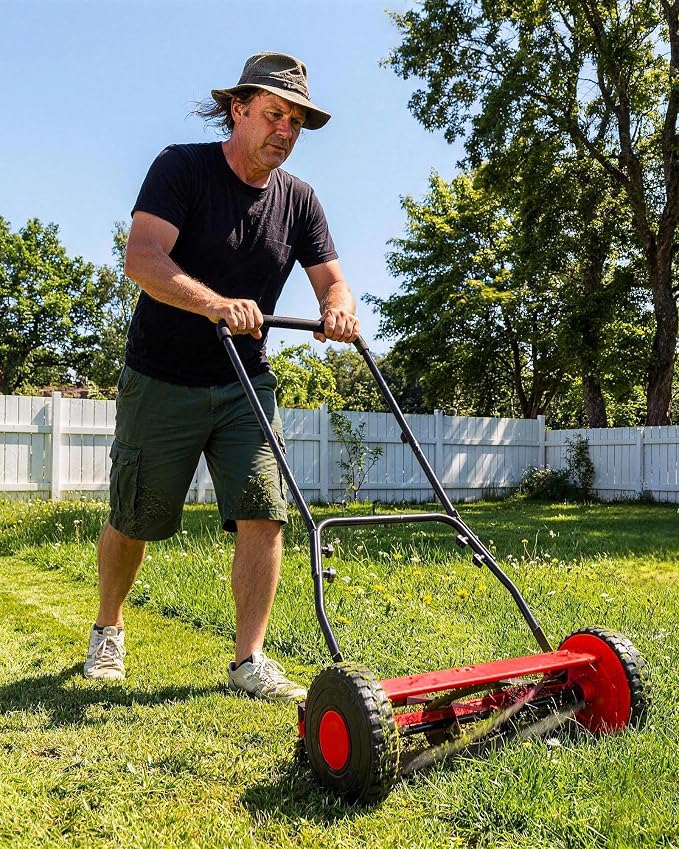 IDEALHOUSE Manual Push Reel Lawn Mower – 14-Inch 5-Blade – | Adjustable Cutting Height
