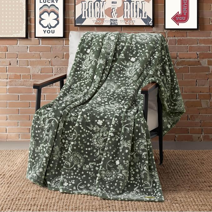 Lucky Brand 50" x 70" Plush Throw Blanket, Bandana Green Blanket for Sofa or Bed