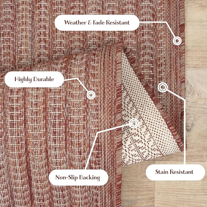 Adiva Rugs Outdoor Indoor Area Rug, Weather Resistant, Easy to Clean, Stain Resistant Floor Mat for Dining Room, Backyard, Deck, Patio (Copper Weiss, 2' x 3')
