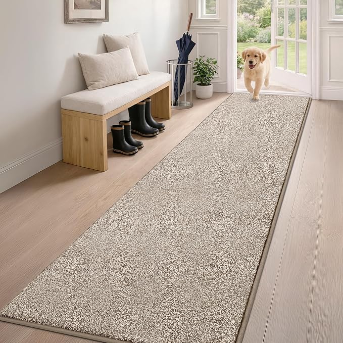 PURRUGS Dirt Trapping Door Mat 24" x 84", Non-Slip Machine Washable Entryway Rug, Dog Doormat, Indoor Front Door Mat, Super Absorbent Entry Rug for Muddy Shoes & Paws, Taupe