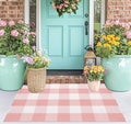 Pink and White Front Door Mat 24''X35'' Buffalo Plaid Checked Front Porch Rug Cotton Woven Washable Rug Layering Doormat for Welcome Door Mat Entryway Dining Room Bedroom Living Room
