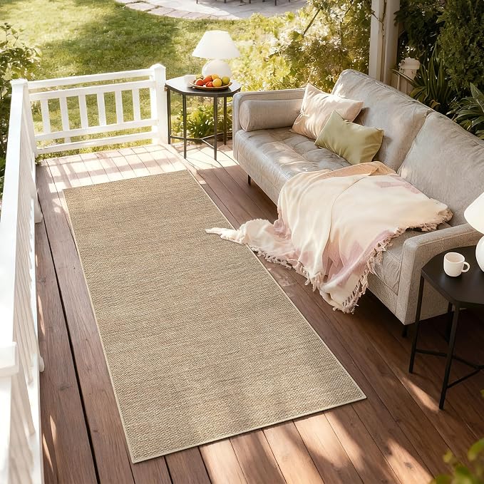 GarveeHome Hallway Runner Rug 2x10 Easy Jute Long Runner Carpet for Kitchen | Washable Modern Area Rugs Non Slip Stain Resistant Jute Throw Carpet for Bedroom Nursery Entryway Living Room, Tan