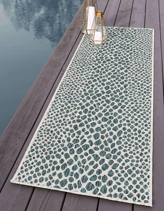 Unique Loom Outdoor Collection Area Rug - Cape Town (2' x 6' 1' Runner, Teal/ Ivory)