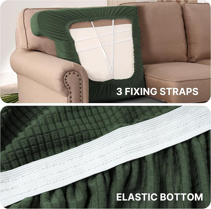 H.VERSAILTEX Stretch T Cushion Chair Sofa Slipcover T Cushion Covers for Living Room Armchair Couch Cover T Cushion Slipcover Seat Cover with Elastic Bands Thicker Jacquard Fabric, Bronze Green