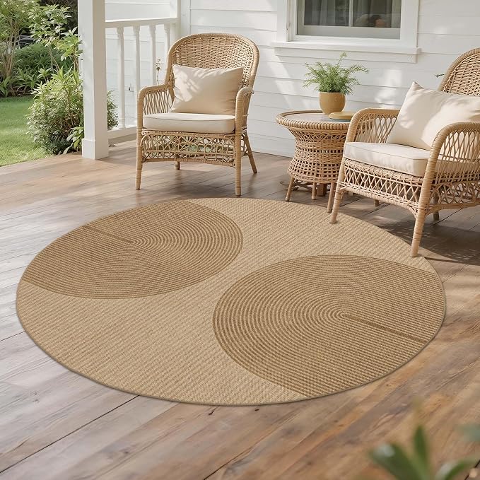 Easy Jute Rug for Pet Homes: 4x4 Outdoor Rug - Geometric Arch Pattern | Washable Design Cuts Your Cleaning Time by 75% and Maintain Shape and Texture after 50 Machine Wash Cycles