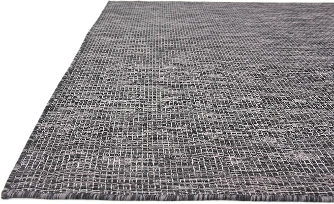 Unique Loom Collection Casual Transitional Solid Heathered Indoor/Outdoor Flatweave Area Rug (5' 1" x 8' Rectangle, Black/Ivory)
