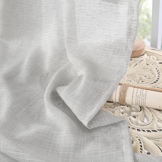 BGment Light Grey Linen Curtains 96 Inch Length for Living Room, Extra Long Window Drapes Lightweight Rustic Semi Sheer Textured for Bedroom Rod Pocket, 2 Panels Set, 52 Inch Wide