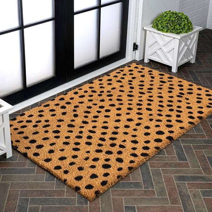 JONATHAN Y Natural Coir Indoor/Outdoor Runner Rug 3X6 Natural/Black Dot, Peater Classic Casual Commerical Doormat Ideal for Door Entrance, Patio, Porch, Backyard, Garages NRF106A-36