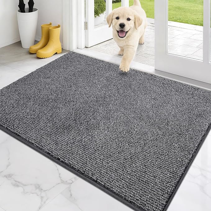 PURRUGS Dirt Trapping Door Mat 32" x 47", Non-Slip Machine Washable Entry Rug, Entrance Mat, Indoor Front Door Mat, Super Absorbent Entryway Rug for Muddy Shoes & Paws, Heathered Grey