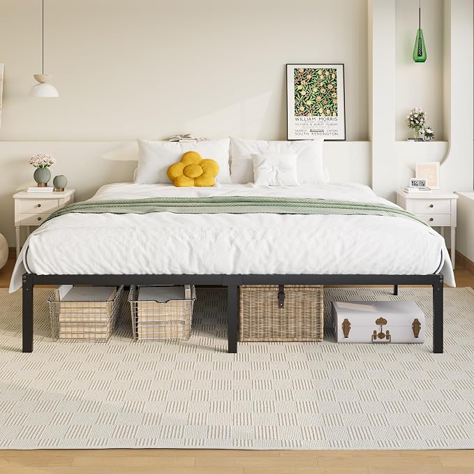 Allewie King Size Bed Frame, 14 inch Metal Beds with Storage Space, Black | Heavy-Duty Metal Platform Beds, Large Under-Bed Storage Space, No Box Spring Needed, Easy Assembly