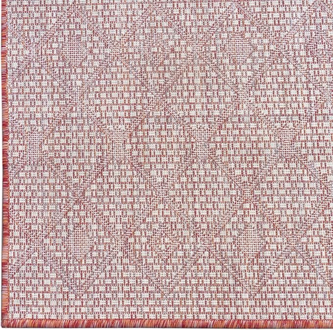 Unique Loom Outdoor Trellis Collection Area Rug - Tribal Trellis (7' 10" Square, Rust Red/ Ivory)