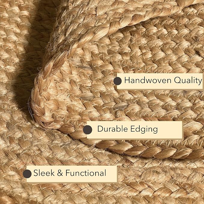 Chardin home Hand Woven Natural Jute Braided Rug – 6' Round | Rustic Boho Farmhouse Reversible Area Rug for Living Room, Dining Room, Nursery, Entryway, Study, or Patio | Solid Natural Fiber Rug