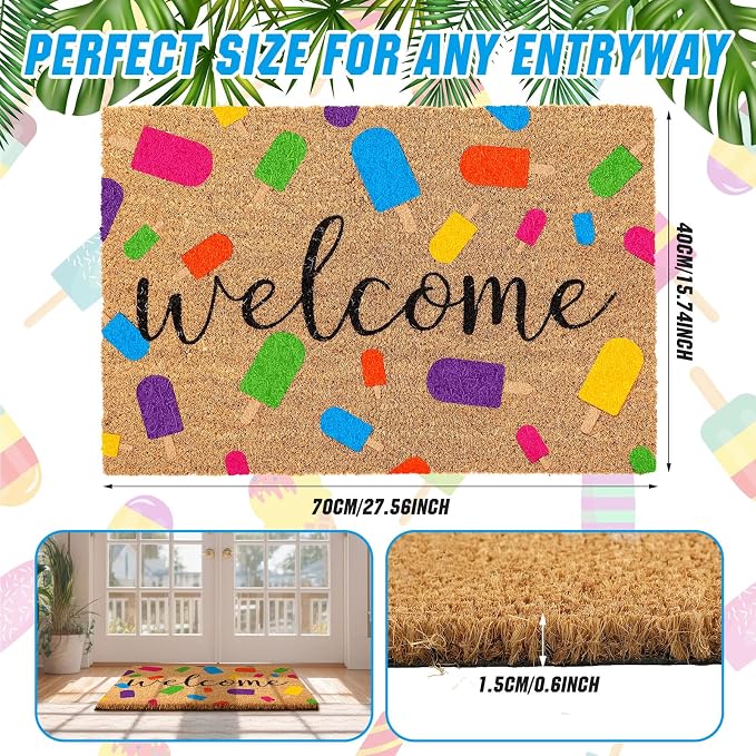 Ceenna Summer Welcome Doormat Outdoor, Colorful Ice Cream Pattern Coir Rug, Non-Slip Front Door Mat for Outdoor Indoor, Durable Entryway Mat for Porch, Patio, 16 x 28 Inch