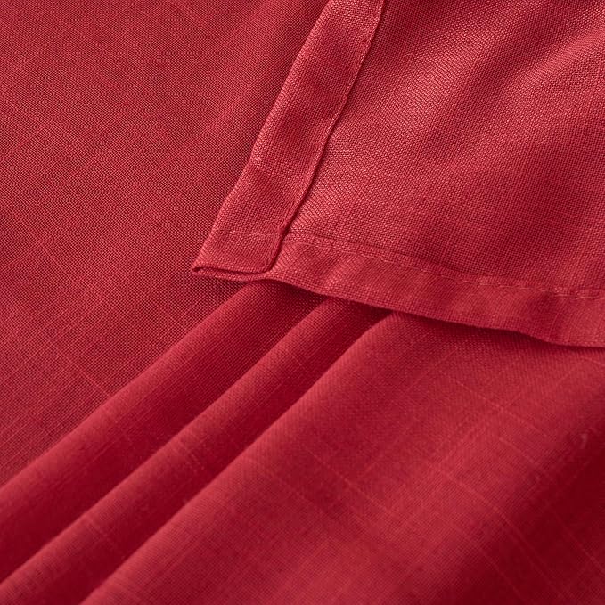 BGment Red Linen Curtains 40 Inch Length for Window, Short Drapes Semi Sheer Textured for Bathroom Kithchen Window with Rod Pocket Lightweight, 2 Panels, Each 42 Inch Wide