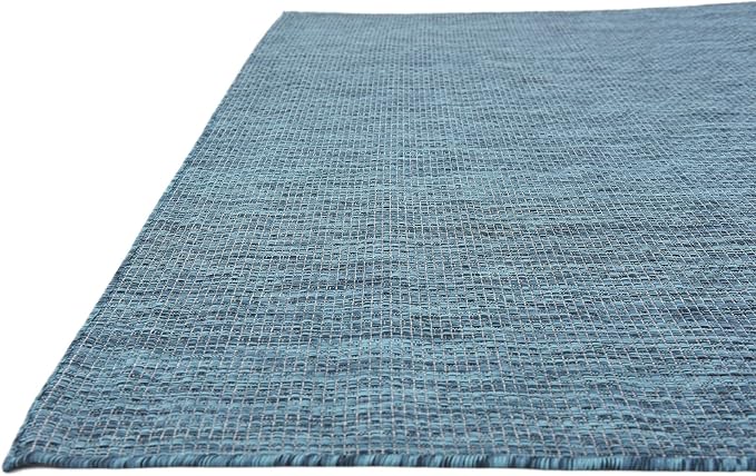 Unique Loom Collection Casual Transitional Solid Heathered Indoor/Outdoor Flatweave Area Rug (7' 1" x 10' Rectangle, Teal/Navy Blue)
