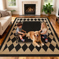 Washable Checkered Easy Jute Rug 5x7, Black Checkerboard Geometric Modern Outdoor Indoor Patio Large Bordered Rug, Woven Thin Carpet for Living Dining Play Room Bedroom Classroom Kids Nursery