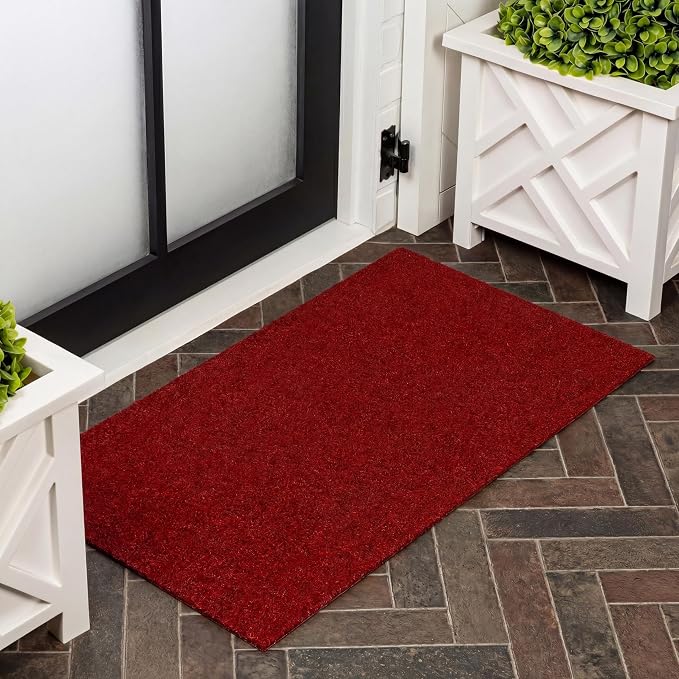 JONATHAN Y Peater Classic Casual Commercial Natural Coir Red 2 ft. x 4 ft. Doormat for Entrance, Front Door, Entryway CHG100E-24