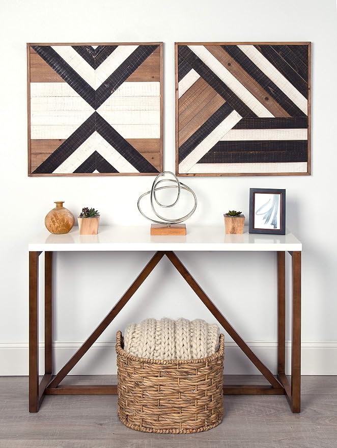 Kate and Laurel Ballez Shiplap Wood Plank Art, Black, White and Rustic Brown