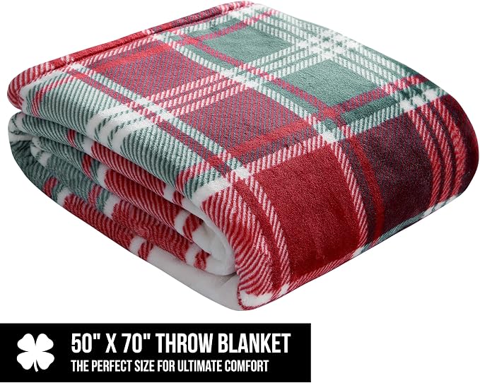Lucky Brand Plush Winter Red Plaid 50"x70" Soft Throw Blanket - Luxurious Microfiber Plush Blanket for Ultimate Comfort and Cozy Warmth