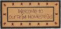VHC Brands Coir Welcome Door Mat, Entry Rug, with PVC Backing, for Indoor Outdoor Use, Connell Collection, Rectangle 17x36 Doormat, Welcome to Our Prim Homestead, Natural