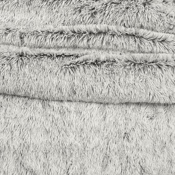 Lush Decor Emma Cozy Soft Fluffy Two Tone Faux Fur Comforter Set, King, Gray - College Dorm Shaggy Plush Warm 3 Piece Bedding Set