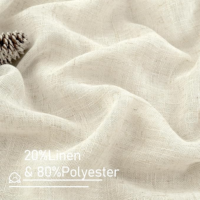 LAMIT Linen Sheer Curtains 72 Inch Length 2 Panels, Linen Textured Light Filtering Semi Sheer Back Tab and Rod Pocket Burlap Boho Neutral Drapes for Bedroom/Living Room, Ivory Cream, 52 x 72 Inch