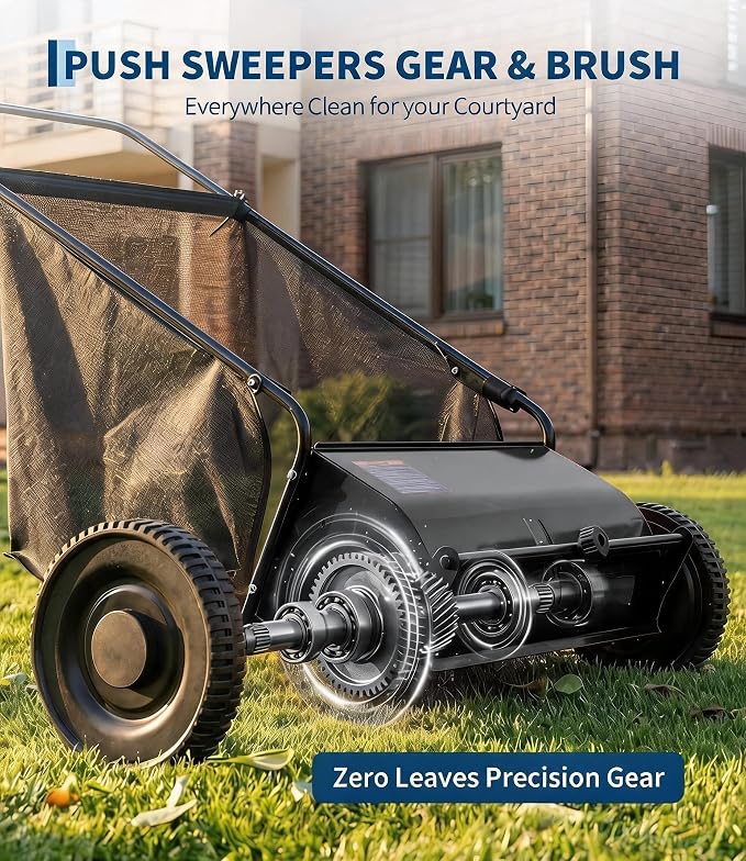 Push Lawn Sweeper, 26-Inch Width, 7 Cu. ft. Hopper Capacity, 4 Spinning Brushes