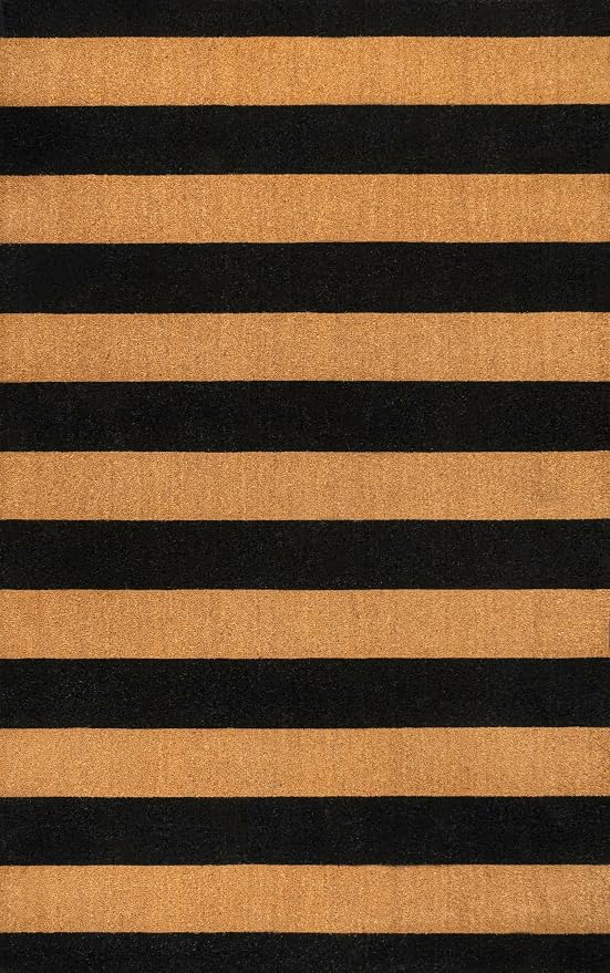 JONATHAN Y Striped Coir Indoor Outdoor Doormat 5X8 Natural/Black, Sutton Modern Coastal for Living Room, Bedroom, Kitchen, Office, Easy-Cleaning, High Traffic, Pet-Friendly, Non-Shedding NRF105A-5