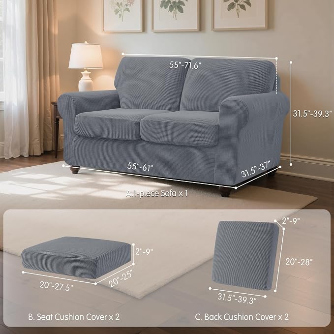 SUBRTEX 5 Pieces Stretch Sofa Slipcover Sets Couch Cover Sets Backrest Cushion Covers Furniture Protector Collection Set for Oversize Sofa Loveseat Chair Slip Covers(Medium, Light Gray)