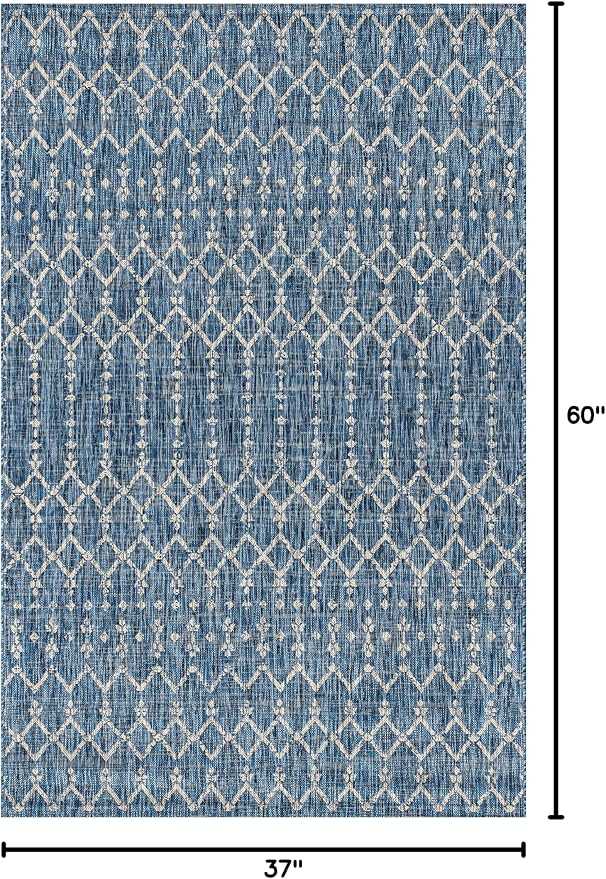 JONATHAN Y Moroccan Geometric Indoor Outdoor Area Rug 3X5 Navy/Light Gray, Ourika Textured Weave for Backyard, Patio, Porch, Easy-Cleaning, High Traffic, Pet-Friendly, Non-Shedding (SMB108B-3)