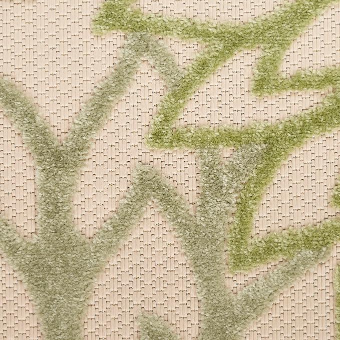 Nourison Home Aloha Indoor-Outdoor Ivory Green 9' x 12' Area Rug, Easy Cleaning, Non Shedding, Bed Room, Living Room, Dining Room, Backyard, Patio, Deck (9x12)