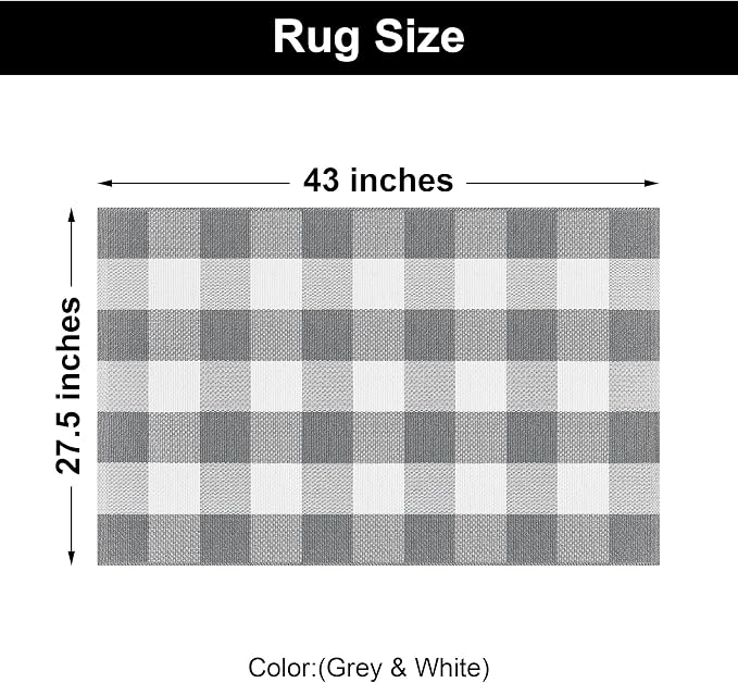 Buffalo Plaid Outdoor Rug 27.5x43 Inches Grey and White Checkered Rug Washable Front Porch Layered Doormats Indoor Outdoor Farmhouse Carpet for Entryway Patio Kitchen Decor