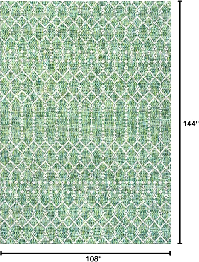 JONATHAN Y Moroccan Geometric Indoor Outdoor Area Rug 9X12 Green/Cream, Ourika Textured Weave for Backyard, Patio, Porch, Easy-Cleaning, High Traffic, Pet-Friendly, Non-Shedding (SMB108L-9)