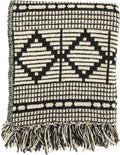 Bloomingville Soft Reclaimed Cotton Blend Throw with Diamond Pattern and Fringe, Black and Beige