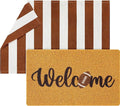 Geelin 2 Pcs Fall Front Door Mat Welcome Mat Outdoor Decorative Doormat Non Slip Buffalo Checkered Rug for Indoor Outdoor(Welcome Football)
