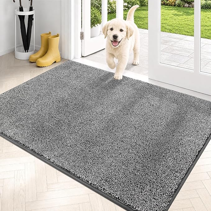 PURRUGS Dirt Trapping Door Mat 31.5" x 47", Non-Slip Machine Washable Entryway Rug, Dog Doormat, Indoor Front Door Mat, Super Absorbent Entry Rug for Muddy Shoes & Paws,Light Grey-Dark Grey