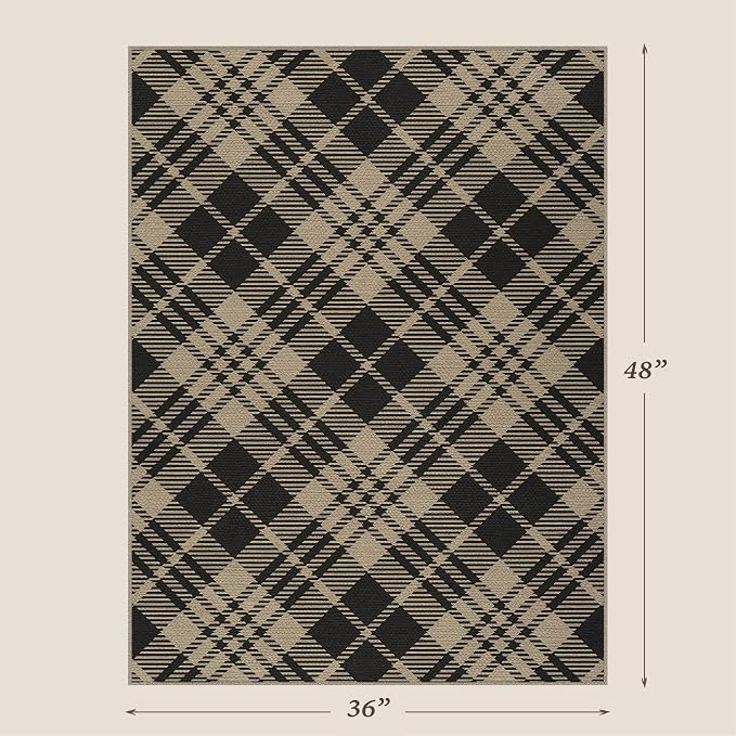 3x4 Entryway Door Mat Indoor – Washable Non Slip Small Rug for Front Door, Kitchen Sink, Mudroom, Garage Entry, Low Profile Easy Clean Farmhouse Plaid Floor Mat