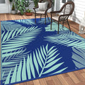 GENIMO Outdoor Rug, Waterproof Plastic Rugs 10'x14' for Camping Navy Green | Outside Larger Leaf Carpet Mat for Porch Decor, Deck, Camping, RV, Backyard, Balcony, Picnic, Beach, Reversible, Foldable