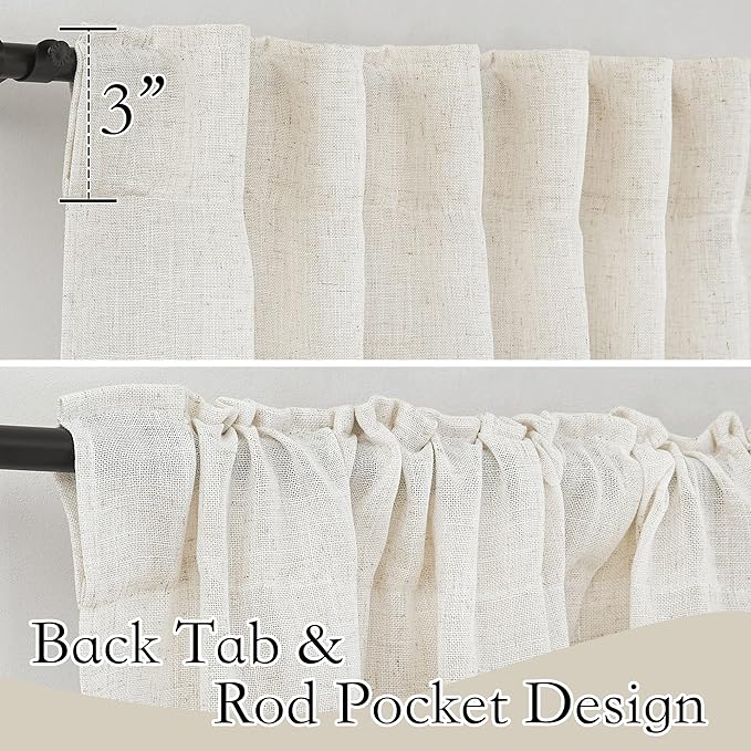 RYB HOME Linen Flax Curtains 84 inches Long, Absorbent Linen Woven Half Privacy - Image 2