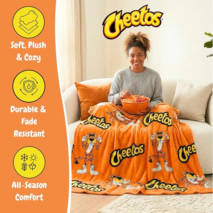 Cheetos Chester Cheetah Fluffy Throw 46 in x 60 in – Soft Plush Lightweight Blanket for Couch, Bed & Travel, (Officially Licensed Product) by Franco