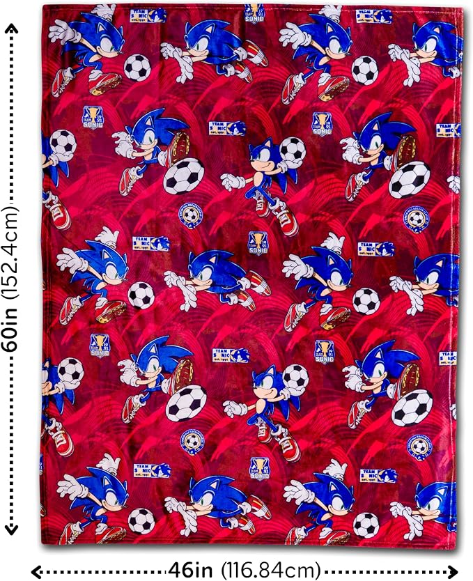 Sonic The Hedgehog Kids Sports Soccer Throw Blanket, 46 in x 60 in, Soft Cozy Decorative Blanket for Couch, Bed, or Sporting Events, 2026 World Soccer Tournament (Officially Licensed Product)by Franco