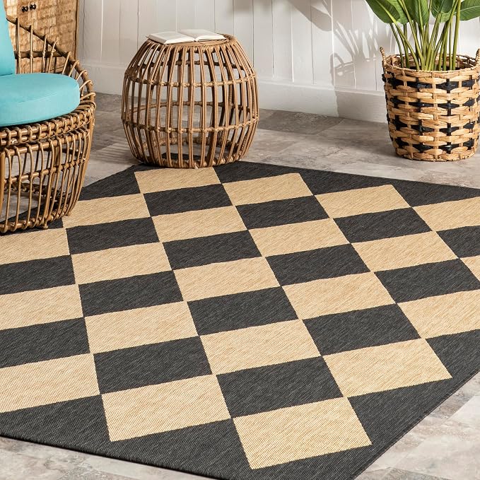 Nuloom Outdoor Performance Collection Sabina Dark Grey/Ivory, 8' Round, Soft, High Traffic, Stain Resistant, Easy Clean, Durable Area Rug for Indoor/Outdoor Patio, Deck, Porch, Garden, Courtyard