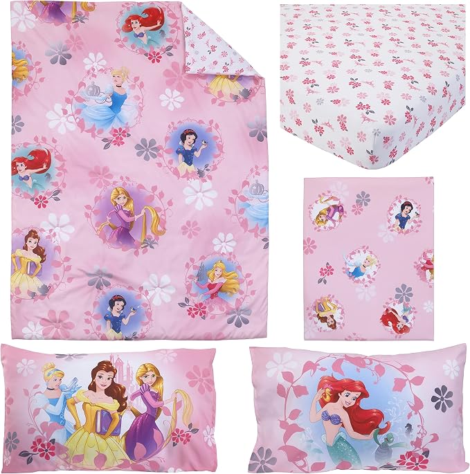 Disney Pretty Princess Toddler Bed, 4 Piece Set, Pink