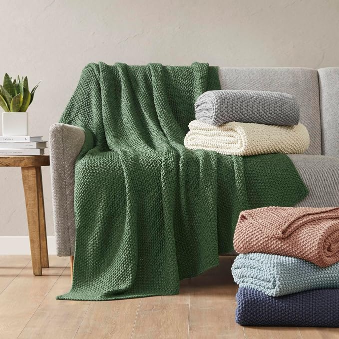 INK+IVY Bree Knit All Season Throw Blanket for Sofa, 50 x 60, Ivory | Ultra Soft, Acrylic, Lightweight, OEKO-TEX Certified