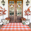 Orange and White Plaid Rug, 3' x 5' Fall Front Door Decor Mat, Cotton Washable Hand-Woven Door Mat for Layered Doormat, Autumn Halloween Thanksgiving Carpet for Porch, Entryway