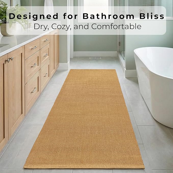 THE BEER VALLEY Woven Kitchen Runner Rug 2x6 Feet - Tan | Non Slip Outdoor Long Entry Door Runners for Hallways, Washable Indoor Bathroom Low Profile Rustic Rugs