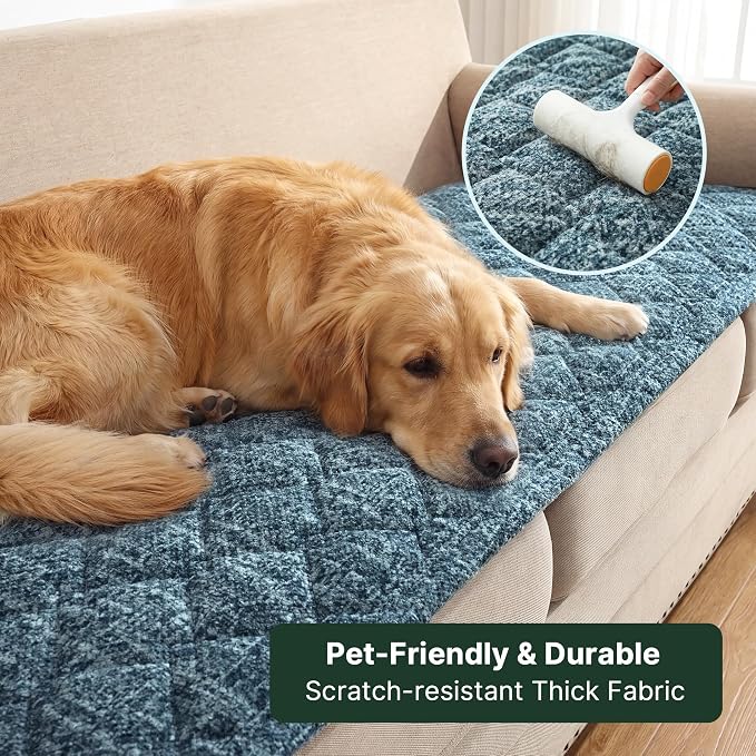 H.VERSAILTEX Chenille Couch Cover for Dogs Washable Soft Loveseat Covers Sectional Sofa Cover Heather Blending Non-Slip Thick Couch Protector Dog Pet Bed Covers(Heathered Stone Blue, 28" x 59")